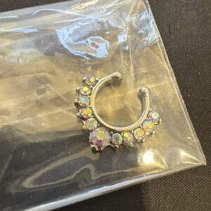 NWT Stunning Silver Iridescent Colored Rhinestone Septum Ring